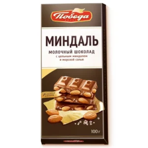 Шоколад молочный с цельным миндалем и морской солью, 100 г