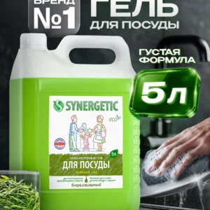 Средство для мытья посуды SYNERGETIC, детских игрушек c ароматом зеленого чая, 5 л, биоразлагаемое, эко средство