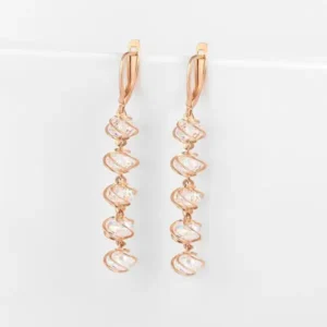 Золотые серьги подвесные 585 с кристаллами SWAROVSKI