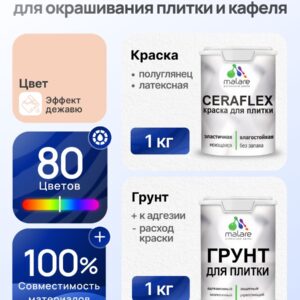 Комплект Malare LIPPO для окрашивания плитки и кафеля (1кг грунт + 1 кг краска), акриловый, без запаха, быстросохнущий, полуглянцевый, цвет эффект дежавю