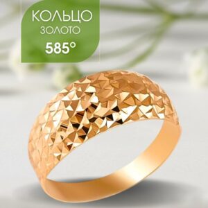 Кольцо золотое 585 пробы, широкое, с алмазной гранью